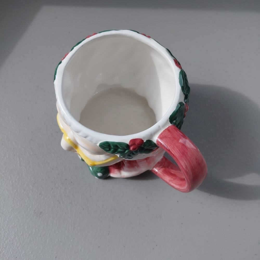 VTG Japan Mr & Mrs. Santa Claus Mug Cup Large Christmas 3D RARE Holly Ceramic - Picture 13 of 16